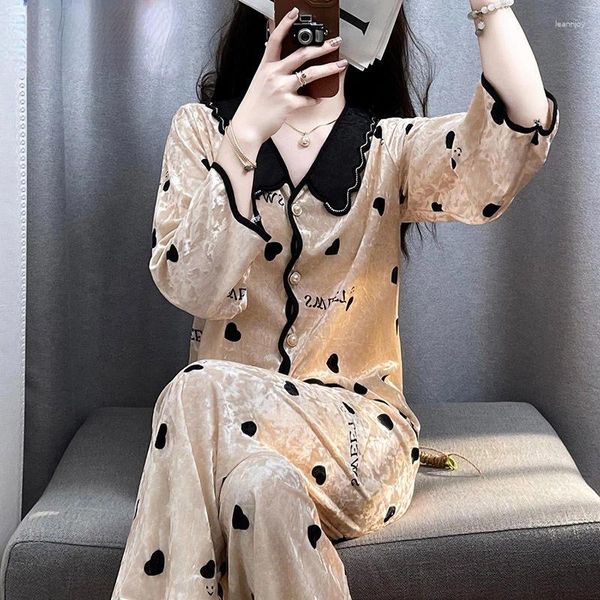 Diseñador de ropa de dormir para mujeres ropa Mujeres Pama Sets encaje kawaii coreano elegante pantalones de manga larga ropa de origen pijama