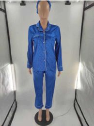 Dames Sleepwear Designer L V Brand Autumn Nieuwe lange mouwen Sexy Silk Smooth Pyjama Three Pally Set (met hoofdband) 8iwk