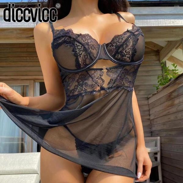 Ropa de dormir para mujer, ropa de noche Diccvicc para mujer, sujetador Sexy de malla transparente, camisón de 2 piezas, vestido de pijama, camisón elegante, lencería para el hogar