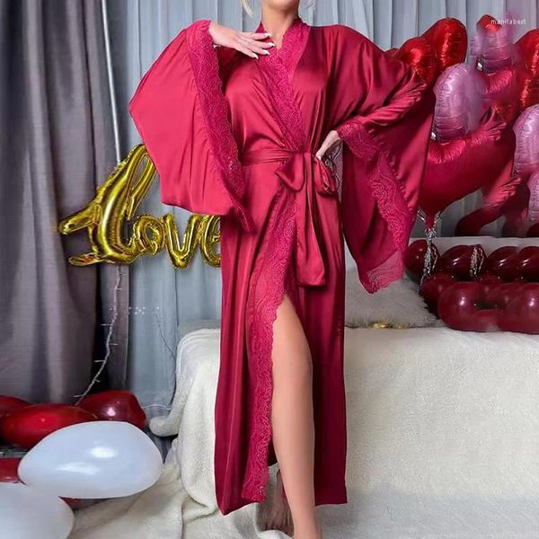 Femmes Vêtements De Nuit Robe De Chambre Satin Chemise De Nuit Robes D'été Kimono Dames Soie À Manches Longues Chemises De Nuit Vêtements De Nuit Nuisettes Robe