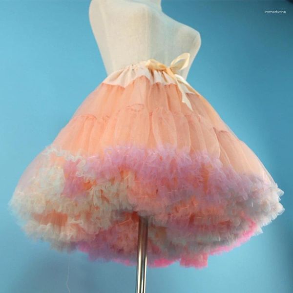 Vêtements de nuit pour femmes Taille élastique Jupon Femmes Lolita Cosplay A-Line Puffy Tutu Jupe Layered Ballet Pettiskirts Big Bowknot Jupon