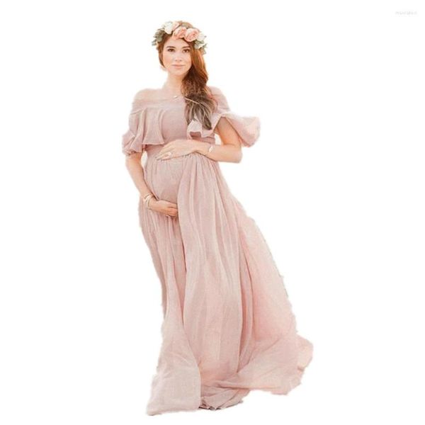 Vêtements de nuit pour femmes Robes de maternité élégantes Volants à manches courtes Dernière robe sur mesure pour Po Femmes enceintes Party Wedding Nightwear Pyjamas