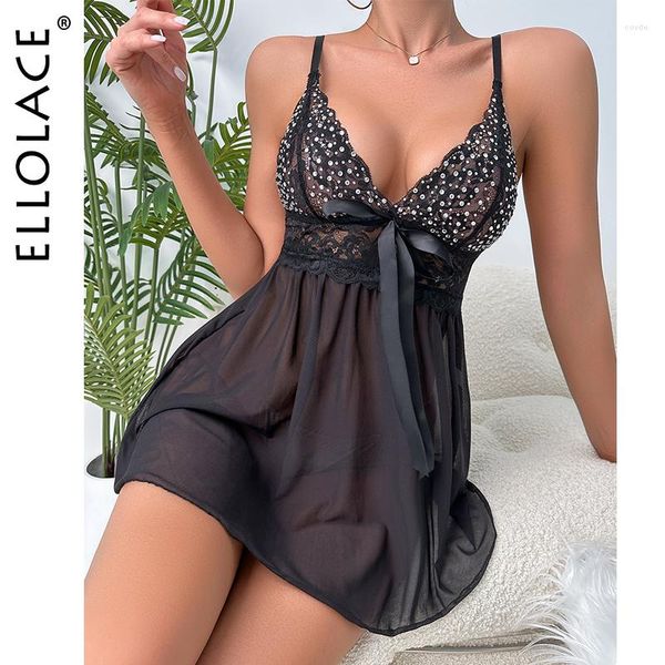 Vêtements de nuit pour femmes Ellolace Sexy dentelle robe de nuit nœud papillon époxy Fix nuisette florale voir à travers confort Mini vêtements de nuit