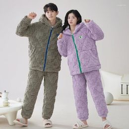 Ropa de dormir para mujeres esté pareja de pijamas con capucha set gruesas 3 capas pijama pajama de algodón de algodón acolchado de algodón acolchado para hombres