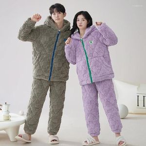 Dames slaapkleding est stel pyjama's met capuchon set dikke 3 lagen pyjama winter knit katoen gewatteerd pyjama's vrouwen mannen thuis slijtage