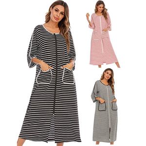 Ropa de dormir para mujer, muebles para el hogar europeos y americanos, cómodo, informal, suelto, mangas tres cuartos, camisón a rayas de talla grande