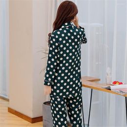 Ropa de dormir para mujer Pijamas de noche Dot Homewear Pantalones de manga larga Simulación Seda Señoras Otoño Mujer Sweet Polka
