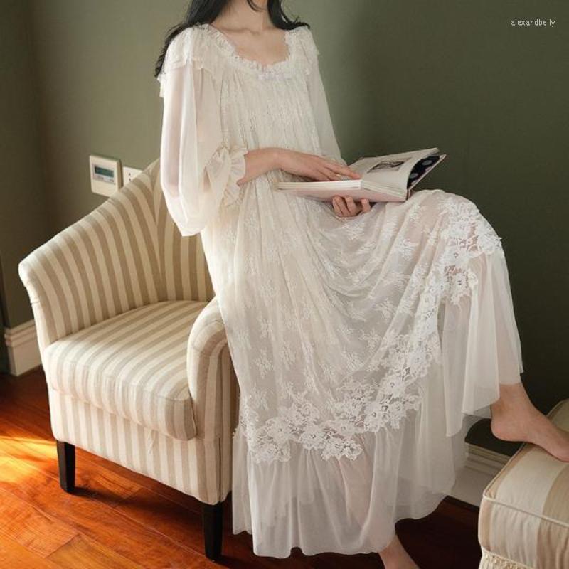 Damska odzież snu Wróżka Biała nocna sukienka Kobieta seksowna koronkowa Peignoir Długie rękaw szlafrok szlafroki