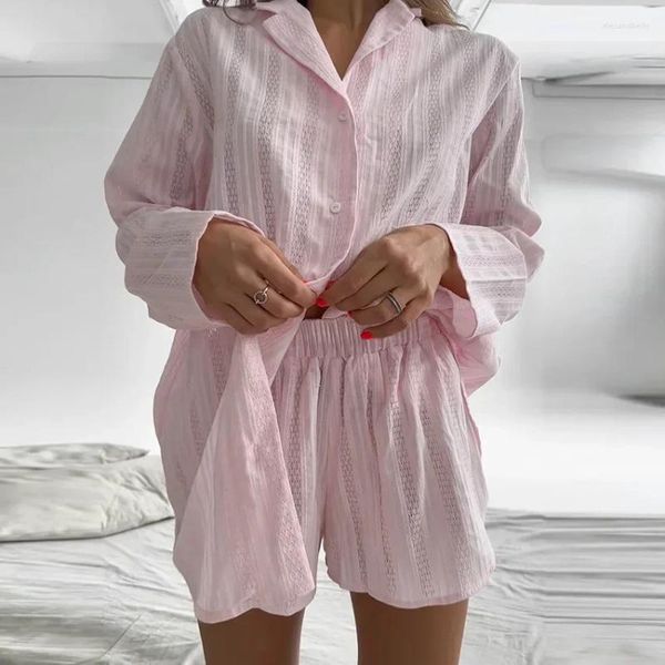 Vêtements de nuit pour femmes Automne 2023 Amazon Casual Loose Jacquard Short à manches longues Pyjamas Deux pièces Cross-Border Home Pijamas Wear pour les femmes
