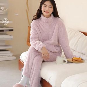 Vêtements de sommeil pour femmes automne d'hiver usure de cardigan zip-up cardigan pyjamas enlecement solide en vrac réversible thermal dames costume