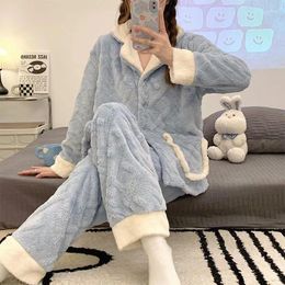 Vêtements de nuit pour femmes Famale Coral Velvet Pyjamas Femmes Hiver 2024 Costume Flanelle Épaissie Chaud Loungewear Accueil Vêtements Ensembles Pijamas