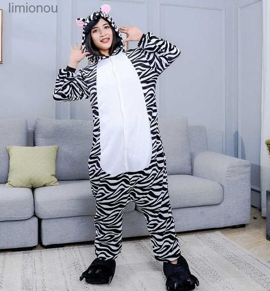 Vêtements de nuit pour femmes Famille Hiver Pyjama zèbre de dessin animé une pièce avec deux oreilles rondes roses Polyester Chaud Coupe ajustée et confortableVêtements de nuit mignons CosplayC24319