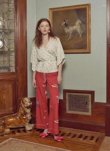 Vêtements de nuit pour femmes Chemise surdimensionnée à imprimé colvert rouge fantaisie / Pantalon à jambes larges Ensemble de pyjama confortable avec peinture de canard abstrait et motif animal