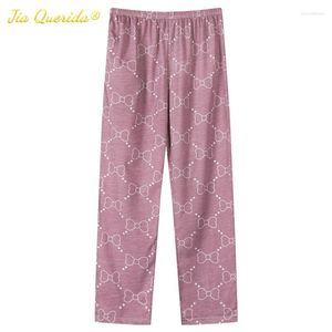 Dames slaapkleding mode lounge slijtage broek roze bogen printen dames slaap bodem katoenen woningwear schattige pyjama long 2023 drop