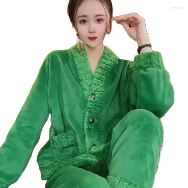 Pyjama en velours de corail épais haut de gamme pour femme, ensemble à la mode, vêtements d'extérieur, pour la maison, collection automne-hiver 2023