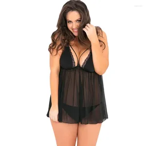 Vêtements de nuit pour femmes Mode Sexy Transparent Jarretelle Dentelle Chemise De Nuit Spaghetti Sangle Robe De Nuit Chemise De Nuit Noire Femmes Lingerie