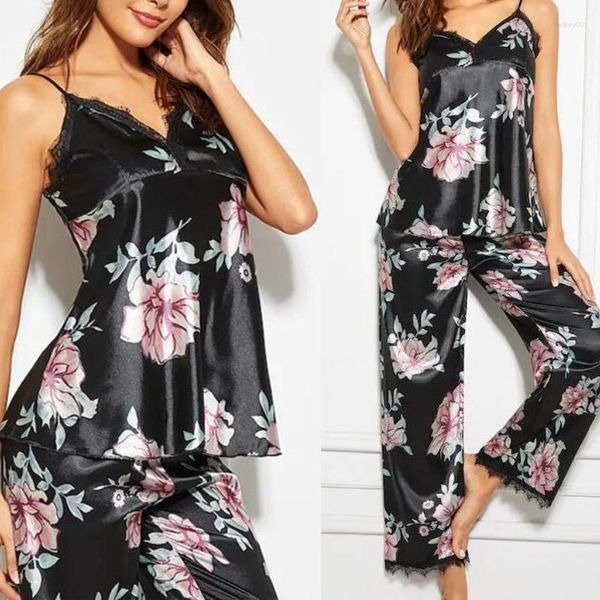 Vêtements de nuit pour femmes mode femmes dames sans manches dentelle noire vêtements de nuit floraux pyjamas ensembles doux confortable Sexy 2023 vente