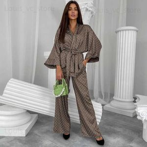 Dames nachtkleding Fashional Print Dames pyjamaset met lange mouwen Laides Kimono en broek Nachtkleding 2-delig pak Herfst Homewear voor dames T231223