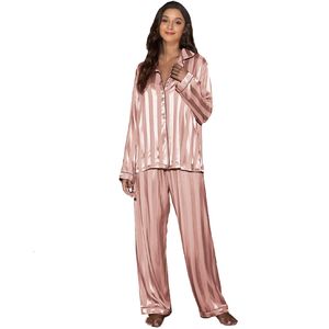 Dames slaapkleding faux zijden satijnen pyjama sets voor vrouwen lange mouwen vestigingsleer slaapkleding pj set vrouw 2 stuks casual turn down kraag loungewear 230310