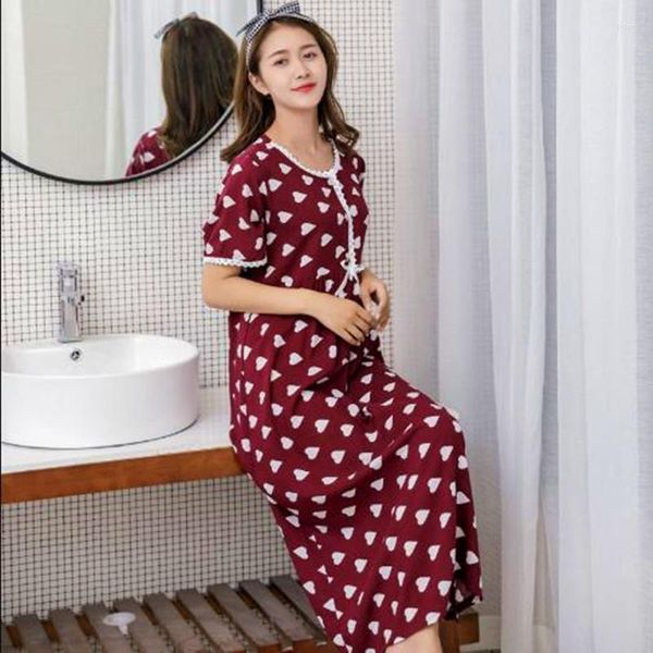 Vêtements de nuit pour femmes FDFKLAK Lâche Fat Nightgowns Femmes à manches courtes Robe longue Imprimer Coton Home Wear Vêtements Nightdress Ladies Nightshirt