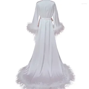 Dames Nachtkleding Vrouwelijke Bruid Ochtendjurken Staartlengte Jurk Pyjama Bruiloft Kanten Design High End Nachtjapon Dames Sexy Struisvogelhaar