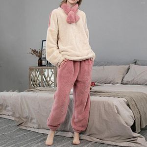 Vêtements de nuit pour femmes, haut et pantalon à manches longues, en flanelle, costume chaud à col rond, tenue deux pièces, automne hiver