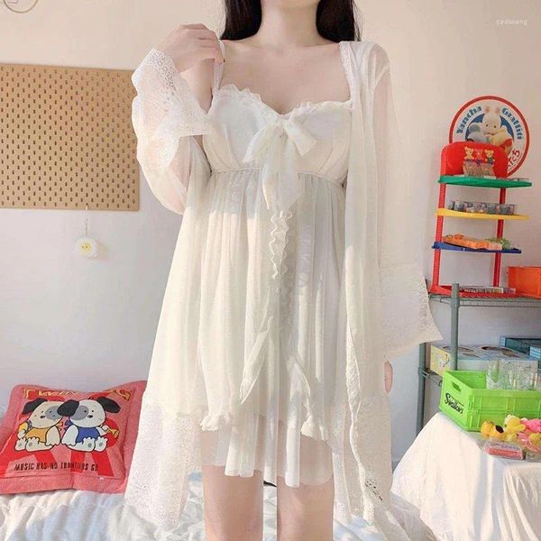 Ropa de dormir para mujer Lencería sexy femenina Estilo princesa Primavera y verano Servicio a domicilio Encaje Blanco puro Camisón con tirantes pequeños