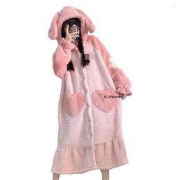 Chemise de nuit en flanelle pour femmes, vêtements de nuit d'hiver en peluche, pyjama chaud Cosplay, Costume doux à manches longues, robe de nuit, vêtements de maison