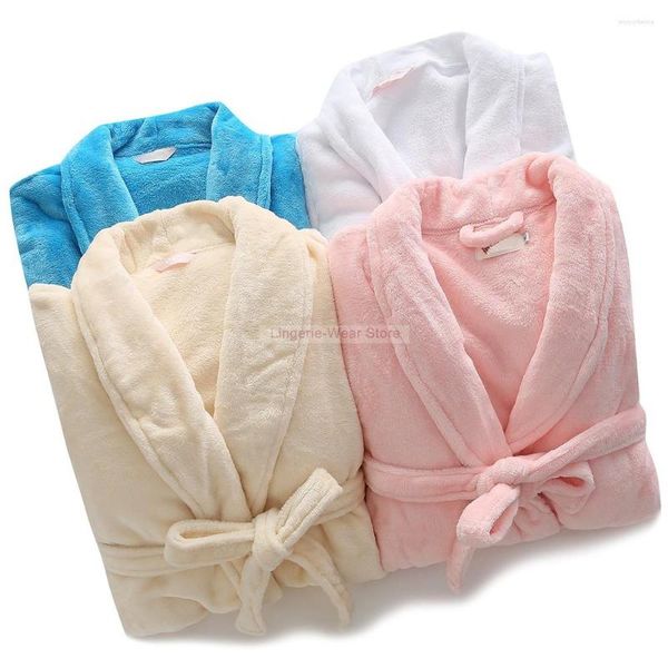 Vêtements de nuit pour femmes Vêtements de nuit en flanelle Kimono Robe Couple Lingerie Casual Peignoir Femmes Revers Unisexe Maison Vêtements Lovers 'Nightgown