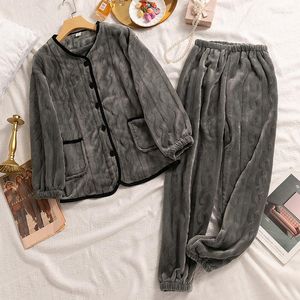 Dames slaapkleding flanellen pyjama's set herfst winterstijl losse casual huiskleding warme koraal fleece top broek nachtkleding