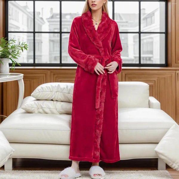 Vêtements de nuit pour femmes Peignoir en polaire pour hommes et femmes Hiver Épaissir Lacets Kimono Satin Pyjamas Demoiselle d'honneur Sweat à capuche floue Robes de chemise de nuit