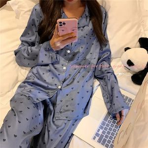 Vêtements de nuit pour femmes Pyjamas à imprimé floral 2 pièces Ensemble de sommeil avec pantalon Satin Revers boutonné Chemise de nuit Vêtements de détente pour les pyjamas de l'année 231031