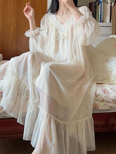 Vêtements de nuit pour femmes Français Fairy Mist Mesh Nightdress Femmes Pure Coton Fantasy Robe Princesse Volants Robe Printemps Victorienne Nightgowns