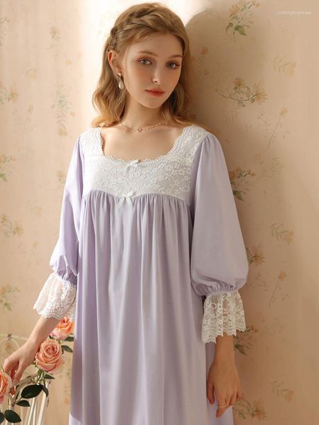 Vêtements de nuit pour femmes Français Vintage Pyjama Chemise de nuit pour femmes lâche col carré dentelle fée douce fille printemps automne princesse victorienne