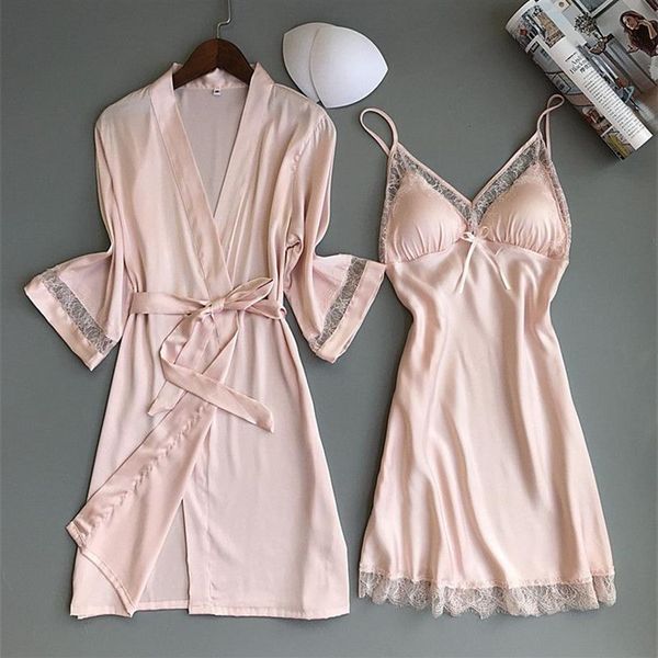 Vêtements de nuit pour femmes Rafraîchissant Été Dentelle Creuse Femme Robe Ensemble Camisole Jupe de Nuit Twinset Rayonne Soie Pyjamas Ameublement 274u