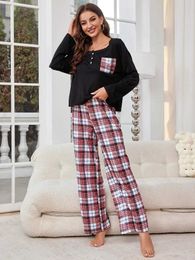 Bouton de nuit pour femmes Pyjama féminin sets longs slves vis à vis à pantalon à plaid complet complet 2 pièces slpwear pour le printemps automne y240426