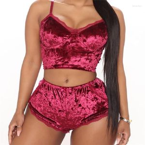 Vêtements de nuit pour femmes Fufucaillm Femmes Deux pièces Pyjama Ensembles Sexy Velours Solide Couleur Vêtements de nuit Hauts sans manches Shorts Homewear Lenceria