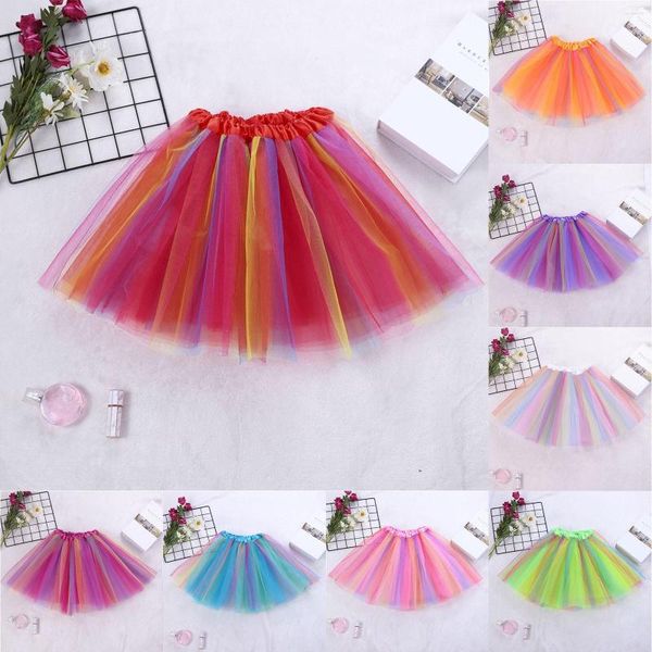 Ropa de dormir para mujer Niñas Rainbow Tutu Falda Danza Fiesta Ballet Tul 2-8 años 3 capas Princesa Vestido de cumpleaños Pequeño Corto