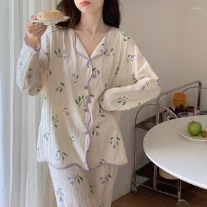 Slewingswear Sleep Girls Sets de manga casera Pajama para mujeres Sweet Washing Pajamas pantalón Autumn Coreano Long -For Sleep Blouse Pcs Impresión 2