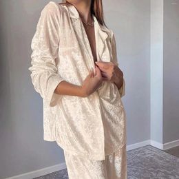 Pyjama en velours doré et diamants pour femmes, ensemble de vêtements de nuit, T-shirt à manches longues et pantalon, confortable et doux, survêtement, printemps-automne