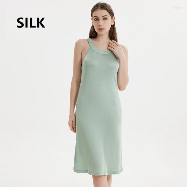 Ropa de dormir para mujer, vestido verde con cuello Halter, lencería Sexy para mujer, vestidos de seda, pijamas para mujer, ropa de dormir de noche, Dormir de verano para mujer