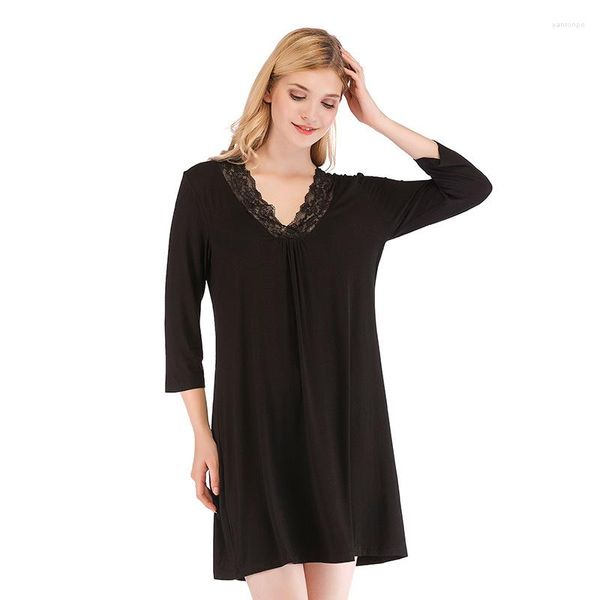 Ropa de dormir para mujer, ropa saludable para mujer, camisón de Modal sólido, camisón Sexy con cuello de encaje, Vestidos, lencería para niña