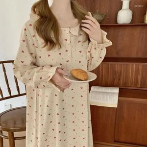 Vêtements de nuit pour femmes Heart Print Femmes coréennes volants robe de nuit chemise de nuit une pièce pyjama printemps manches longues vêtements de maison dormir 2024