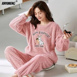 Dames nachtkleding Visgraat dik koraalfleece Wintervrouwenpyjama Set Lange mouwen Pluizig Teddy Homewear Casual Meisjesfluwelen Pijamas