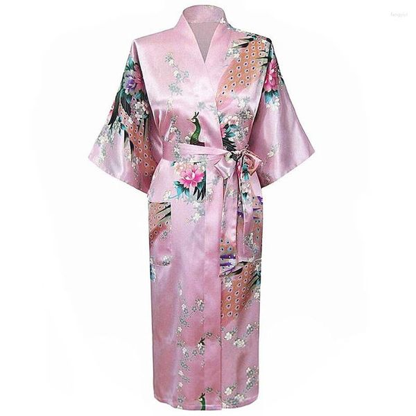 Ropa de dormir de las mujeres de alta moda casual vestido femenino camisones pijama mujer diseño impreso mujeres rayón azul claro verano kimono bata de baño