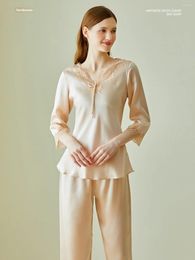 Vêtements de nuit pour femmes de haute qualité réelle en soie printemps automne et pyjamas haut de gamme d'été, style occidental slimnming sens home porter les femmes