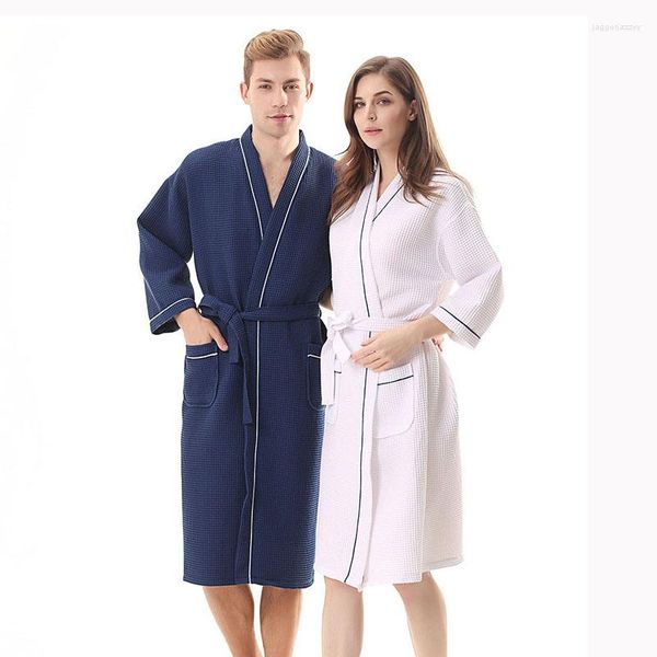 Vêtements de nuit pour femmes haute qualité coton gaufré Kimono peignoir femmes confortable sucer l'eau Robes de demoiselle d'honneur homme Robe de chambre automne Robe
