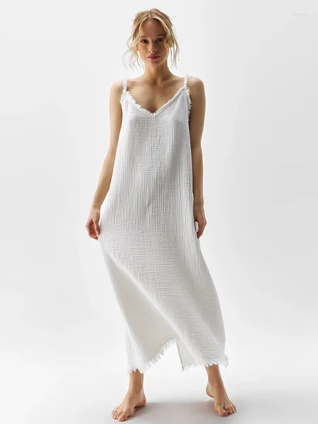 Ropa de dormir de las mujeres Hiloc vestido de noche blanco mujeres casual sin espalda cuello en v correa de espagueti algodón mujer vestidos mujer ropa de dormir primavera 2024