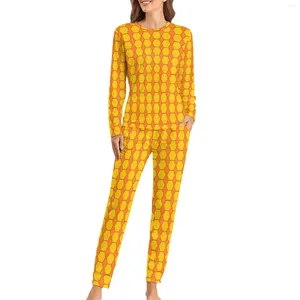 Dames slaapkleding bijenkorven Print pyjama's honingraat 2 stuks kamer thuispak vrouwen lange mouw warm oversized nachtkleding