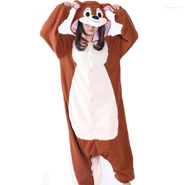 Ropa de dormir para mujer HKSNG adulto de alta calidad invierno cálido animal marrón ardilla onesie navidad familia lindo fiesta pijama